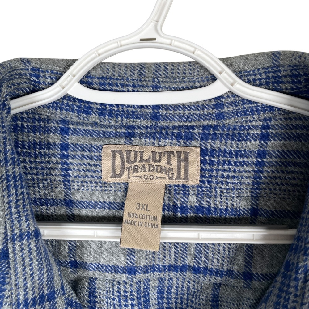 Duluth Burleyweight Flannel Shirt Mens 3XL Gray Blue Plaid Cotton Button Up - Picture 4 of 5